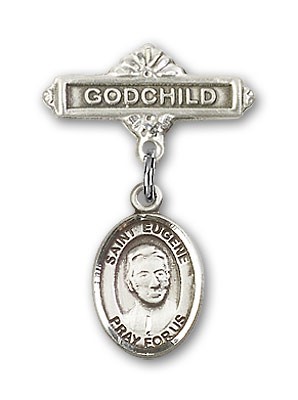 Pin Badge with St. Eugene de Mazenod Charm and Godchild Badge Pin - Silver tone