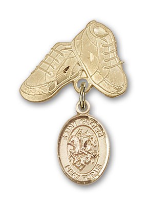 Pin Badge with St. George Charm and Baby Boots Pin - Gold Tone