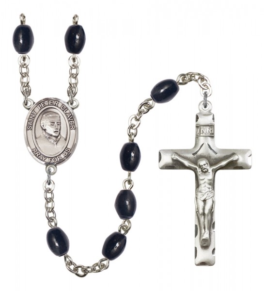 Men's St. Peter Claver Silver Plated Rosary - Black Oval