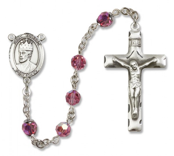 St. Edward the Confessor Sterling Silver Heirloom Rosary Squared Crucifix - Rose