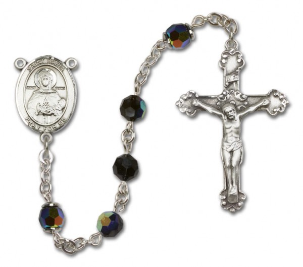 St. Daria  Sterling Silver Heirloom Rosary Fancy Crucifix - Black