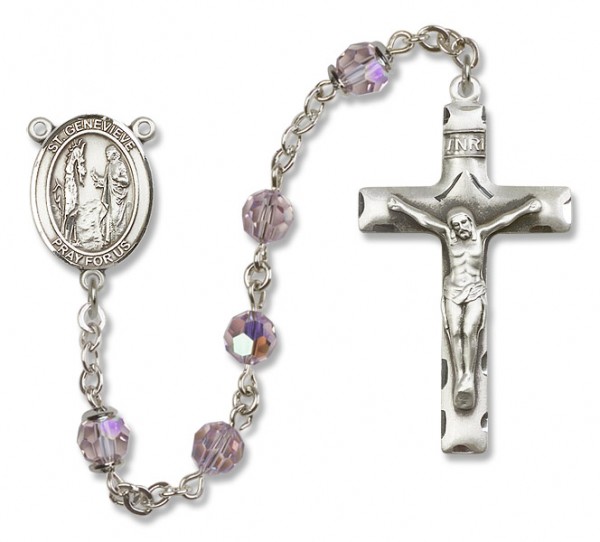 St. Genevieve Sterling Silver Heirloom Rosary Squared Crucifix - Light Amethyst
