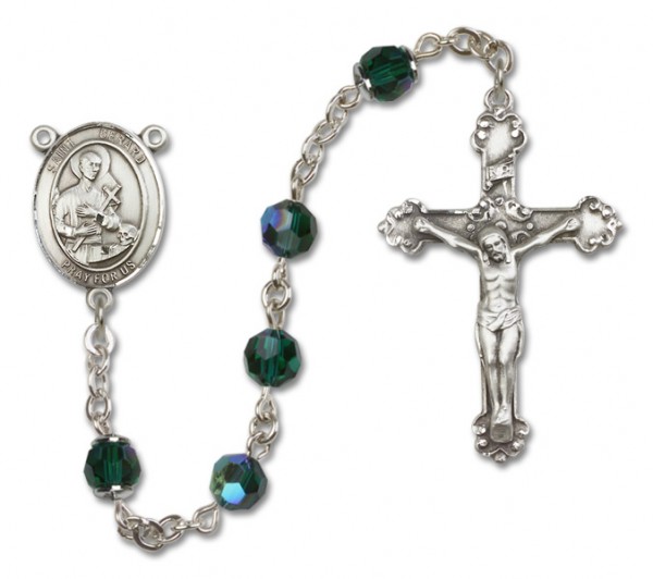 St. Gerard Majella Sterling Silver Heirloom Rosary Fancy Crucifix - Emerald Green