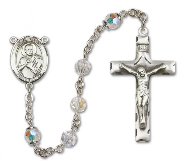 St. Viator of Bergamo Sterling Silver Heirloom Rosary Squared Crucifix - Crystal