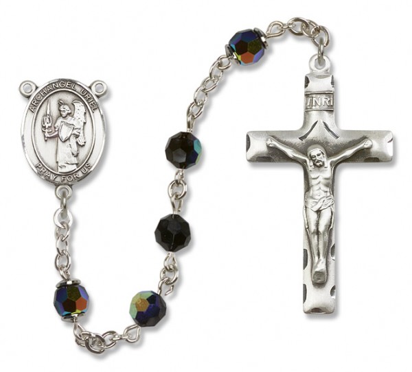 St. Uriel Sterling Silver Heirloom Rosary Squared Crucifix - Black