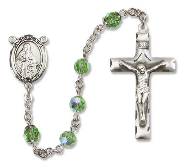 St. Veronica Sterling Silver Heirloom Rosary Squared Crucifix - Peridot