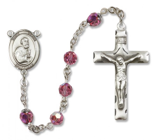 St. Peter the Apostle Sterling Silver Heirloom Rosary Squared Crucifix - Rose