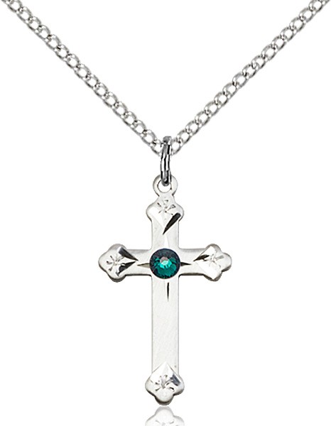 Youth Cross Pendant with Birthstone Options - Emerald Green