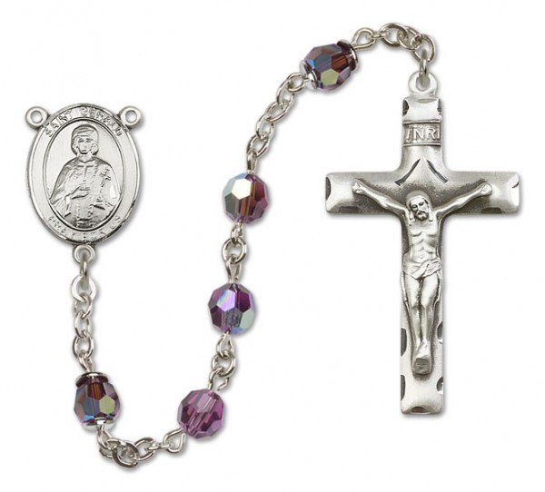 St. Gerard Sterling Silver Heirloom Rosary Squared Crucifix - Amethyst