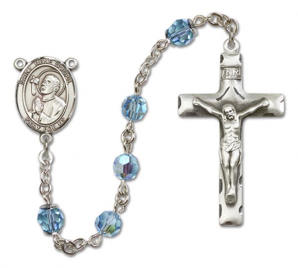 St. Rene Goupil Sterling Silver Heirloom Rosary Squared Crucifix - Aqua