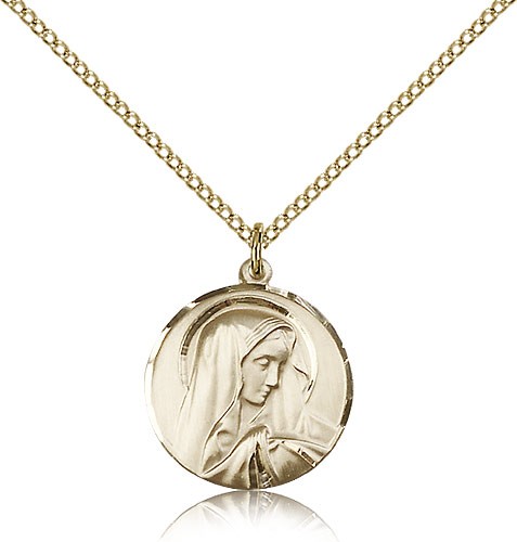 Women's Round Sorrowful Mother Pendant - 14KT Gold Filled
