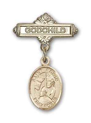 Pin Badge with St. Edwin Charm and Godchild Badge Pin - Gold Tone