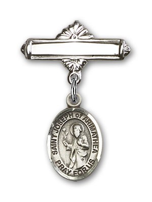 Pin Badge with St. Joseph of Arimathea Charm and Polished Engravable Badge Pin - Silver tone