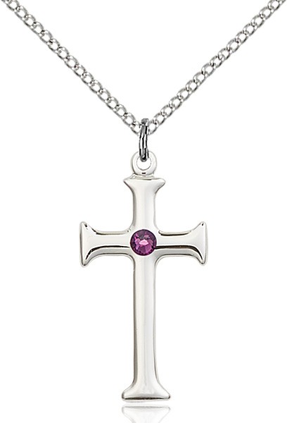 Women's Maltese Edge Cross Pendant with Birthstone Options - Amethyst