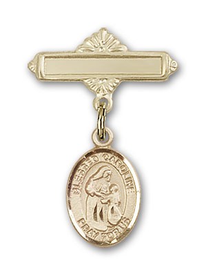 Pin Badge with Blessed Caroline Gerhardinger Charm and Polished Engravable Badge Pin - Gold Tone