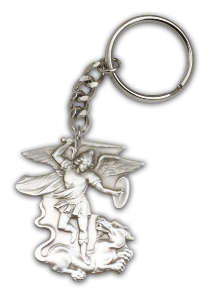 St. Michael the Archangel Keychain - Antique Silver