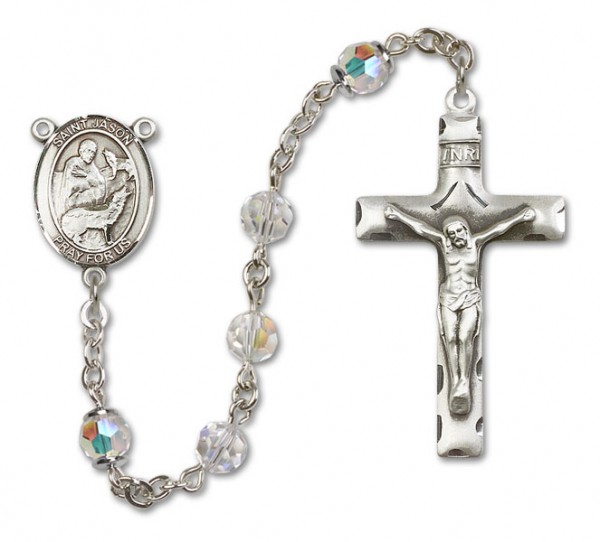 St.Jason Sterling Silver Heirloom Rosary Squared Crucifix - Crystal