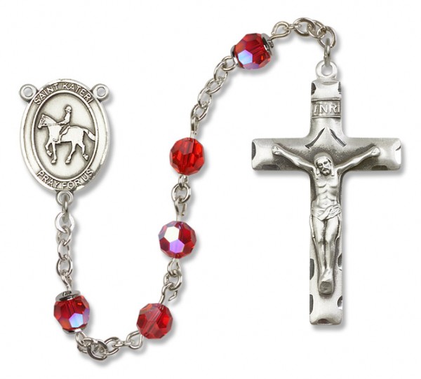 St. Kateri Rosary with Equestrian Heirloom Squared Crucifix - Ruby Red