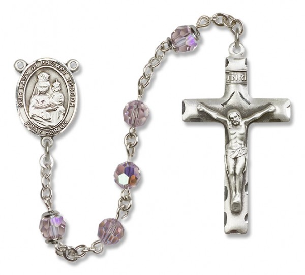 Our Lady of Prompt Succor Sterling Silver Heirloom Rosary Squared Crucifix - Light Amethyst
