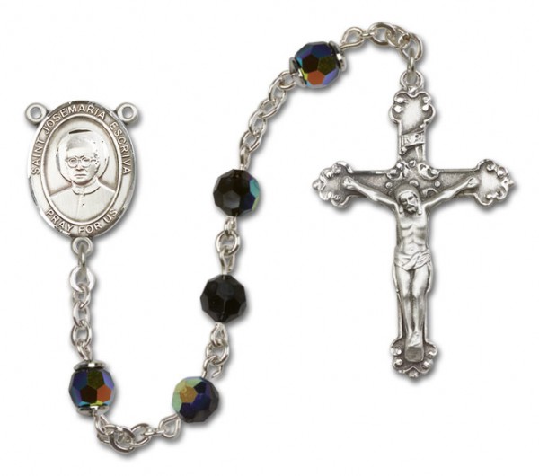 St. Josemaria Escriva Sterling Silver Heirloom Rosary Fancy Crucifix - Black