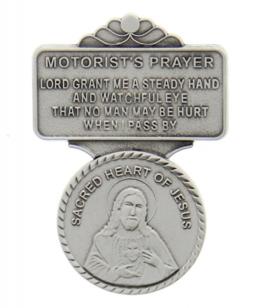 Sacred Heart Motorist's Prayer Visor Clip, Pewter - 2 1/4&quot;H - Silver