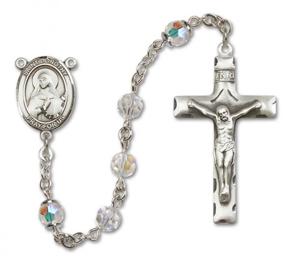 St. Dorothy Sterling Silver Heirloom Rosary Squared Crucifix - Crystal