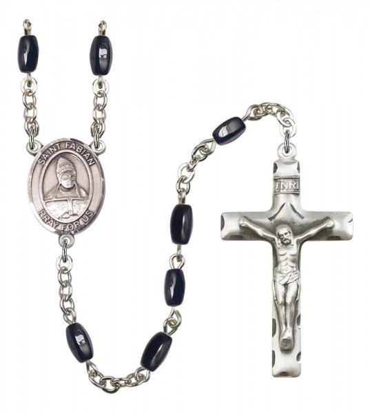 Men's St. Fabian Silver Plated Rosary - Black | Silver