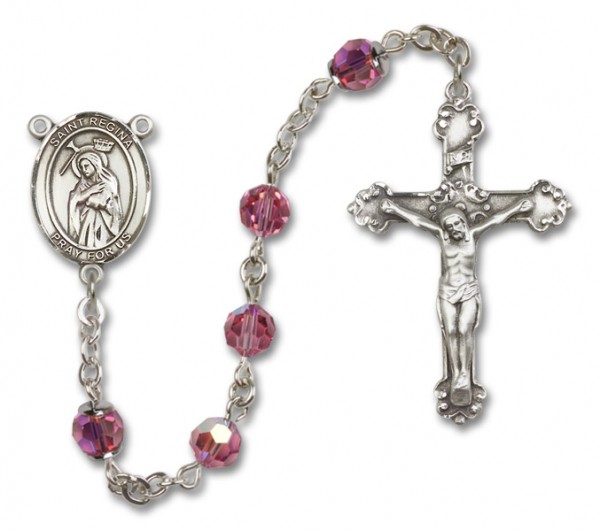 St. Regina Sterling Silver Heirloom Rosary Fancy Crucifix - Rose