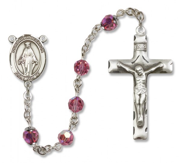 Our Lady of Lebanon Sterling Silver Heirloom Rosary Squared Crucifix - Rose