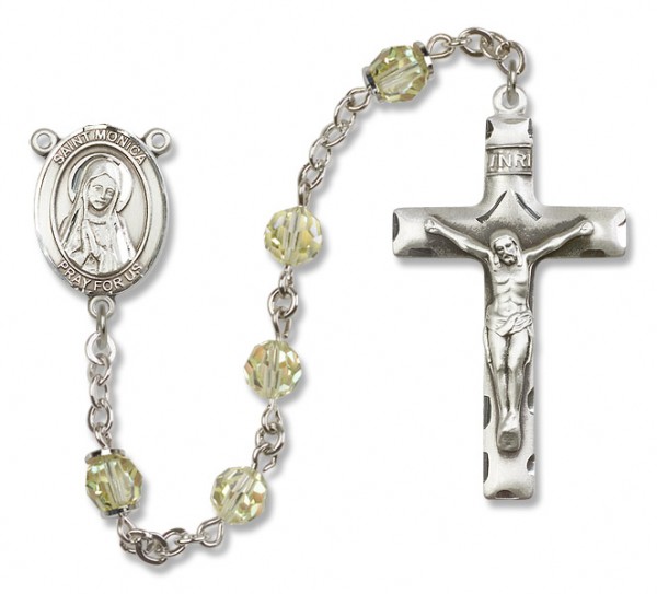 St. Monica Sterling Silver Heirloom Rosary Squared Crucifix - Jonquil
