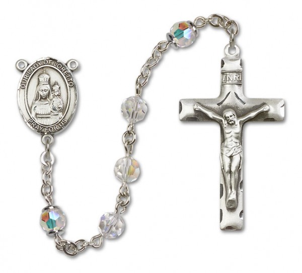 Our Lady of Loretto Sterling Silver Heirloom Rosary Squared Crucifix - Crystal