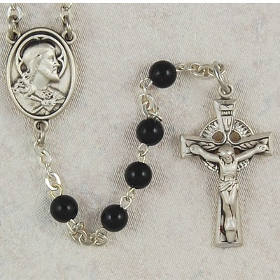 Irish Immaculate Heart of Jesus Black Rosary - Black