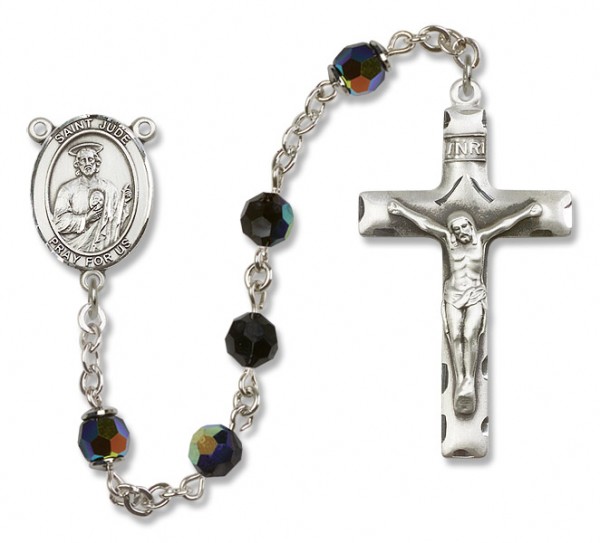 St. Jude Thaddeus Sterling Silver Heirloom Rosary Squared Crucifix - Black