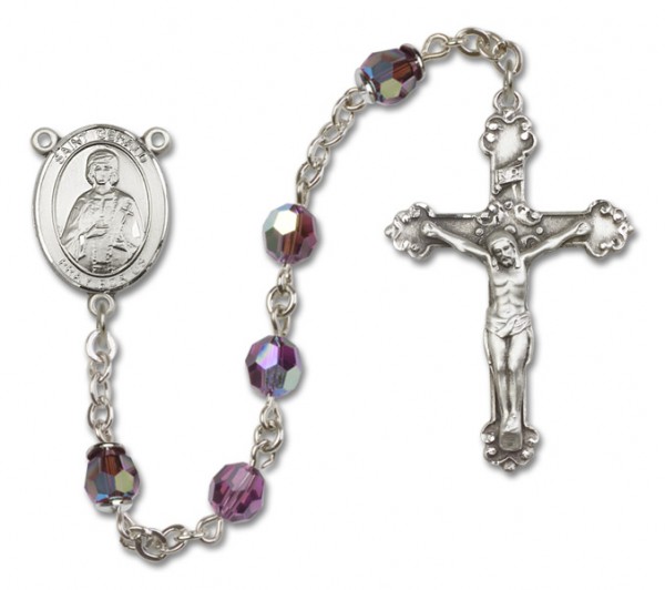 St. Gerard Sterling Silver Heirloom Rosary Fancy Crucifix - Amethyst