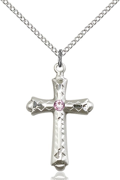 Matte Cross Pendant with Diamond Etching Birthstone Options - Light Amethyst