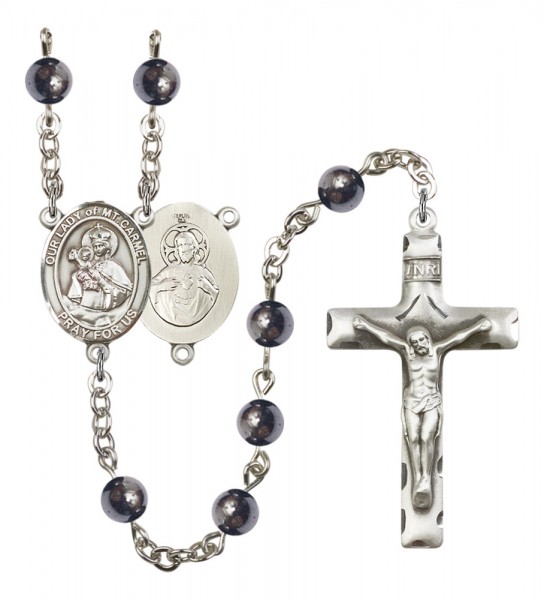 Men's Our Lady of Mount Carmel Silver Plated Rosary - Gray