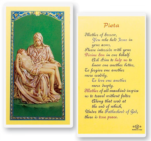 Pieta Mother of Sorrow Laminated Prayer Card - 1 Prayer Card .99 each