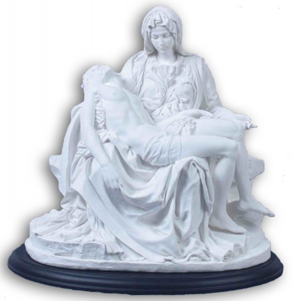 Pieta Statue in White Resin on Base - 10.5 inches - White