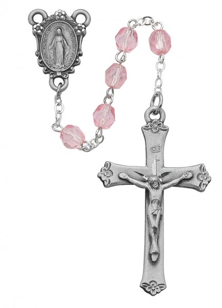 Pink 6mm Glass Bead Rosary - Pink