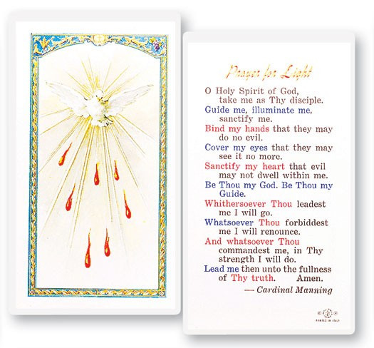 Prayer For Light Holy Spirit Laminated Prayer Card - 1 Prayer Card .99 each