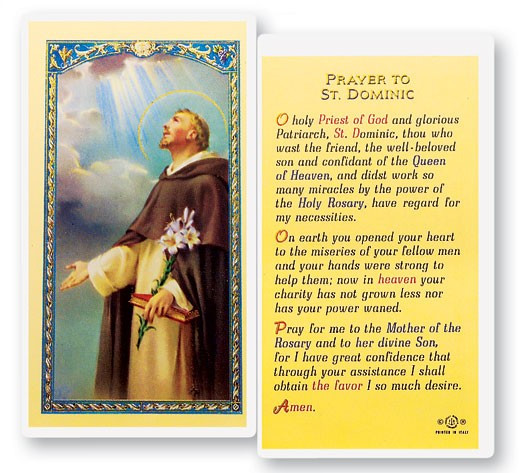 Prayer To St. Dominic Laminated Prayer Card - 1 Prayer Card .99 each