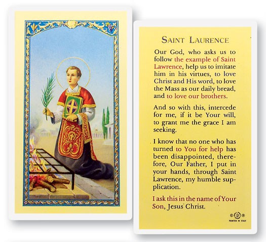 Prayer To St. Laurence Laminated Prayer Card - 1 Prayer Card .99 each