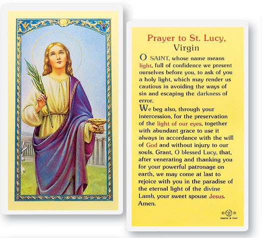Prayer To St. Lucy Laminated Prayer Card - 1 Prayer Card .99 each