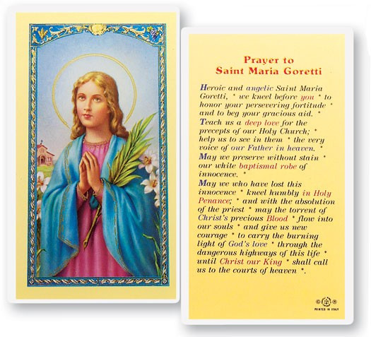 Prayer To St. Maria Goretti Laminated Prayer Card - 1 Prayer Card .99 each