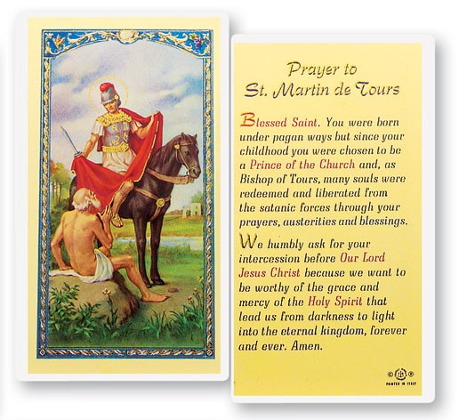 Prayer To St. Martin of Tours Laminated Prayer Card - 1 Prayer Card .99 each