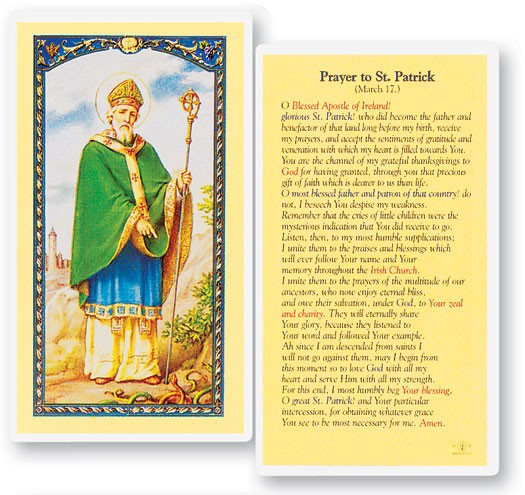 Prayer To St. Patrick Laminated Prayer Card - 1 Prayer Card .99 each