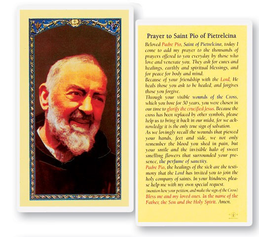Prayer To St. Pio Laminated Prayer Card - 1 Prayer Card .99 each