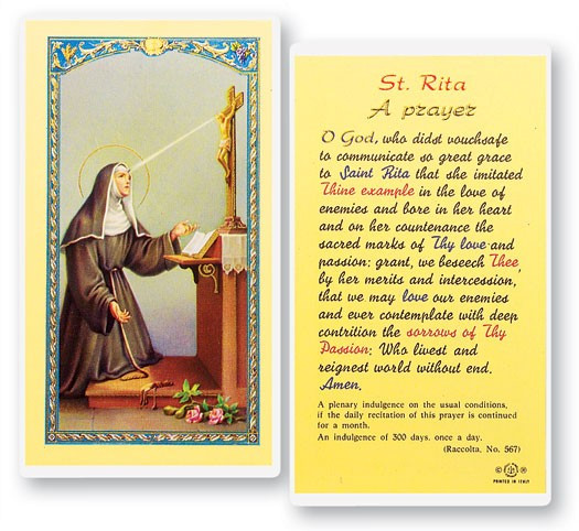 Prayer To St. Rita Laminated Prayer Card - 1 Prayer Card .99 each