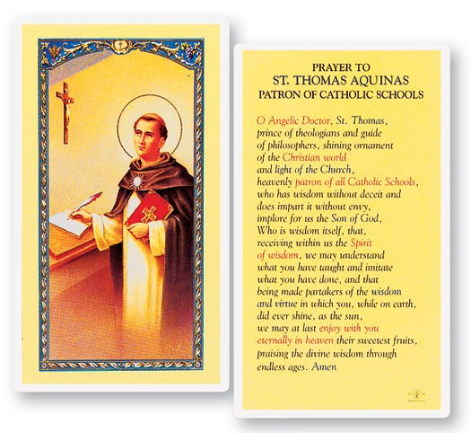 Prayer To St. Thomas Aquinas Laminated Prayer Card - 1 Prayer Card .99 each