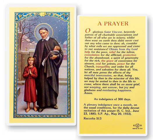 Prayer To St. Vincent De Paul Laminated Prayer Card - 1 Prayer Card .99 each